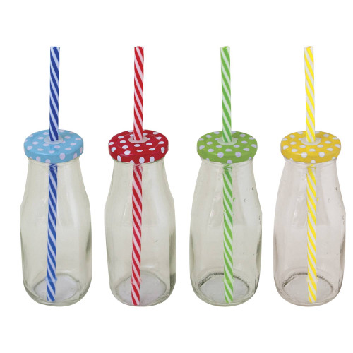Garrafa de Vidro com Tampa/Canudo Bolinhas 300 Ml [Catuaí 33241]
