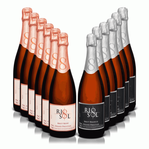 Kit 12 garrafas de Espumante Rio Sol, 750ml, 03 Brut Branco, 03 Demi-Sec, 03 Brut Rosé, 03 Moscatel, Branco Suave 