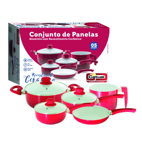 <p
align='center'>Conjunto de Panelas 5 Peças Ceramica Vermelho [Catuaí 33270]</p>