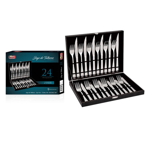 <p
align='center'>Conjunto de Talheres 24 Pecas + Estojo de Madeira [Catuaí 33599]</p>